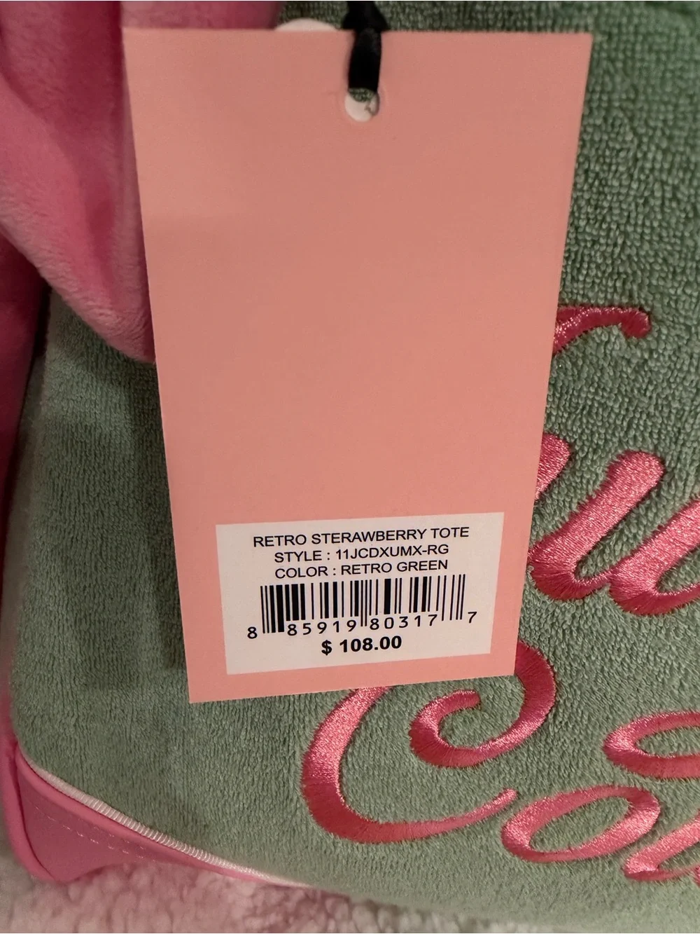 Juicy Couture Pink & Mint Strawberry Tote with Card Holder and Bow Charm